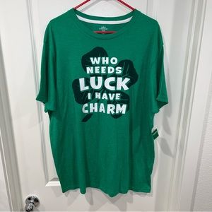 New Who Needs Luck When You Have Charm celebrate Green T Shirt men size XL 46-48
